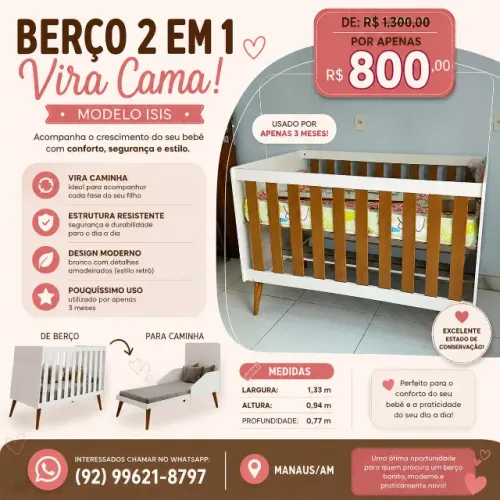 Berso 2 em 1 vira cama semi novo modelo ISIS, excelente estado de conservação - Manaus AM