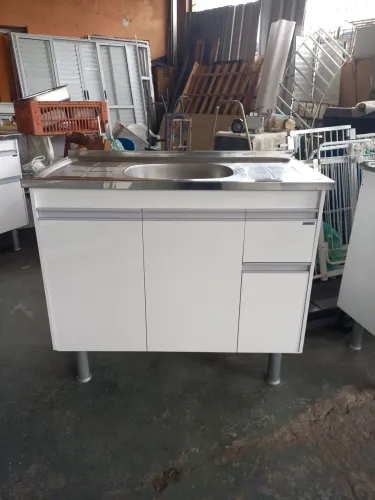 Gabinete novo e pia inox usada cozinha medida 100x53