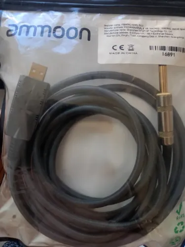 Interface AMMOON Usb/P10 Cabo Guitarra/Violão/Baixo/Teclado/Pc PLUG AND PLAY ZERO LATENCIA