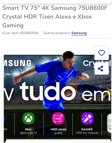 Smart TV 75? Samsung 4k Cristal U8600F