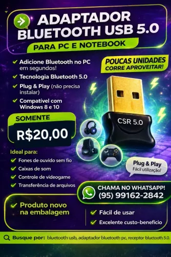 Adaptador Bluetooth USB 5.0 para PC e Notebook | Plug & Play