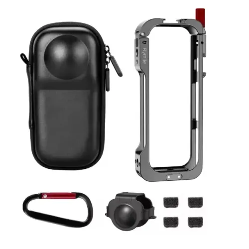 Case Premium Alumínio Função Suporte P/ Insta360 X5 + Bolsa Preto Metálico