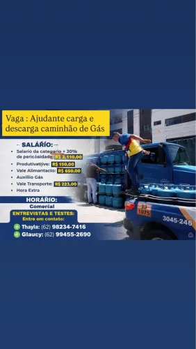 Contrata-se ajudante de gás 3.133,00 R$ com benef