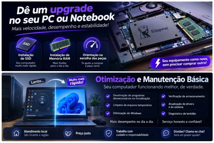 Manutenção e Upgrade de PC/Notebook - SSD, RAM e Otimização