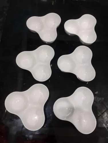 Tigelas conjunto com 6 unid, petisqueiras de porcelana - 3 divisórias 