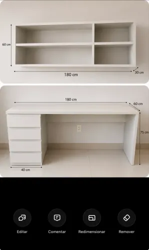 Mesa de escritório e estante suspensa - MDF cinza