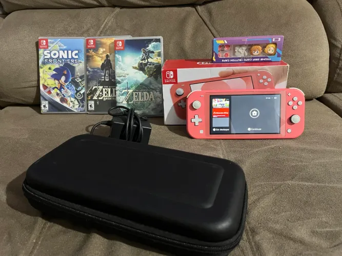 Nintendo Switch Lite Rosa 128 GB com jogos, carregador, case e caixa original FAÇO TROCA