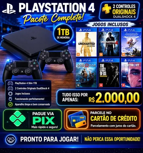 PlayStation 4 + 2 controles + 6 jogos