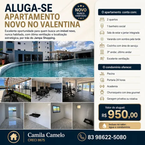 apartamento valentina incluso agua e condominio 950