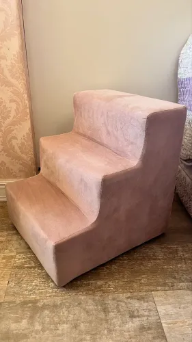 Escadinha Para Pet 3 Degraus Cor Rosê Veludo 
