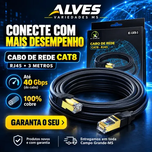 Cabo de rede Cat8 3 metros até 40Gbps