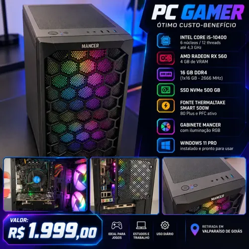 PC Gamer i5 10400 / 16gb DDR4/ RX 560 4gb