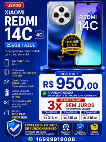 Celular xaiomi Redmi 14C, 256gb super conservado