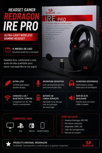 Headset ReDragon Ire Pro - Sem fio