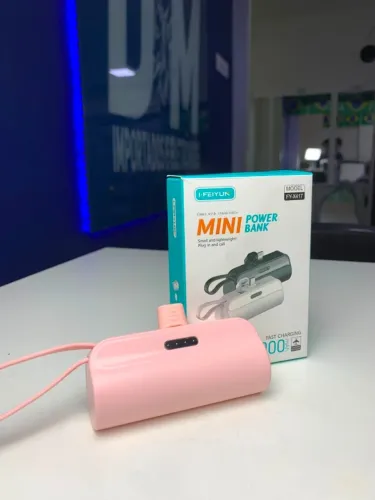 Mini Power Bank I-FEIYUN FY-X417 5000mAh Rosa com Conector Integrado - Cabe no Bolso