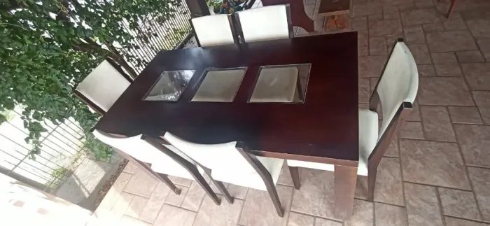 Mesa de Jantar 6 Lugares + 6 Cadeiras - Tampo com Vidros