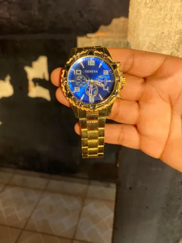  Relógio Geneva Premium Masculino Pulseira de Aço Dourada