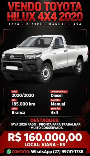 Toyota Hilux CS 4X4 2.8 TDI Diesel Mec. 2020