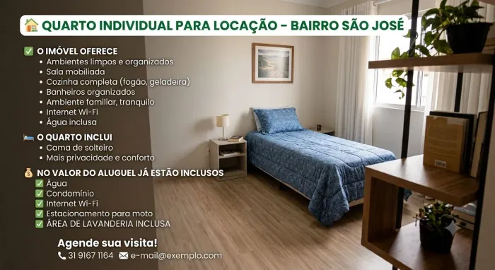 Aluga- se quartos próximo ao centro. R José Rodrigues de Carvalho , 255,São José.
