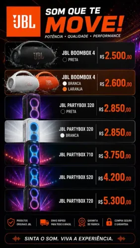 Caixas de Som JBL (Boombox 4 e Partybox) - Novas e Originais