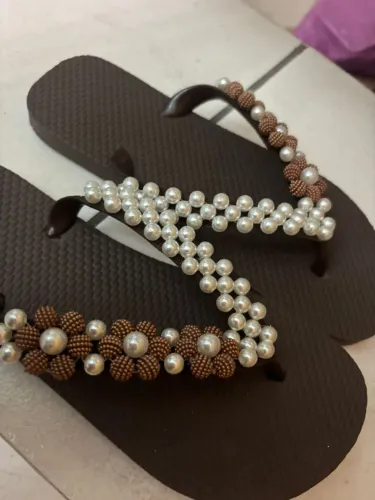 Chinelo Feminino Marrom Decorado - Número 37/38