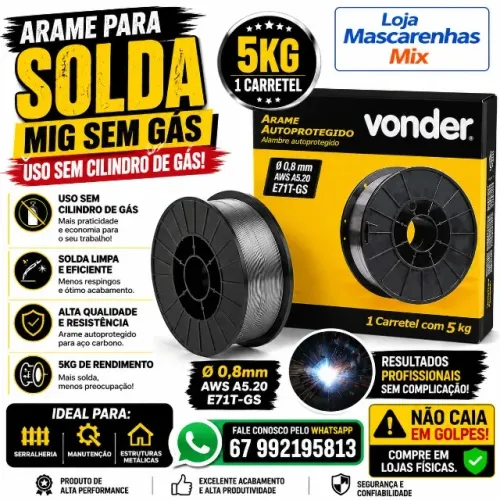 Arame Mig 0.8 Mm Para Solda Sem Gás Rolo Com 5kg COD: 0164
