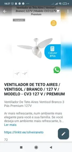 VENTILADOR DE PAREDE AIRES 127 V / CV3 / PREMIUM