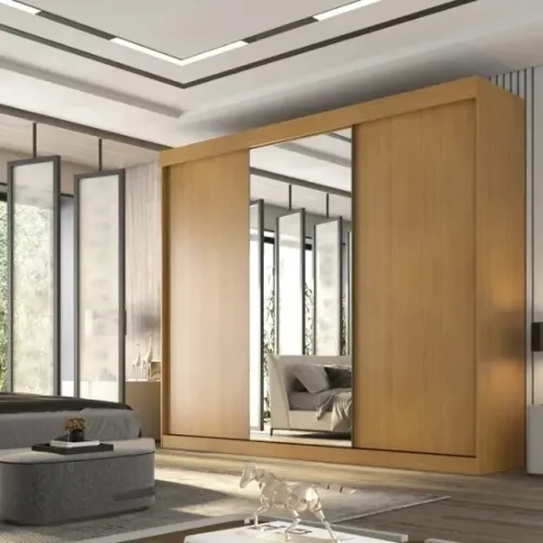 Guarda Roupa Casal 3Portas Correr 1Espelho MDF 2.73M. São Produtos Novos Direto de Fábrica