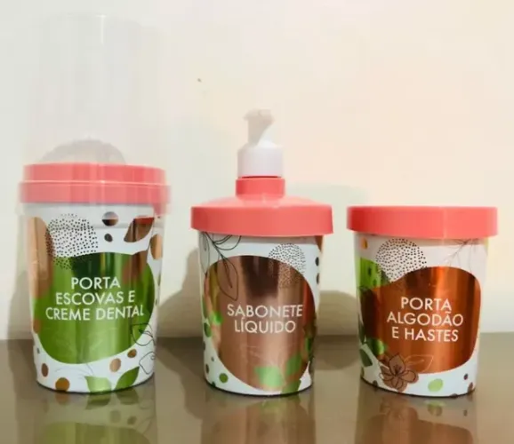 Kit De Banheiro Floral Porta Escova Sabonete Algodão Avon