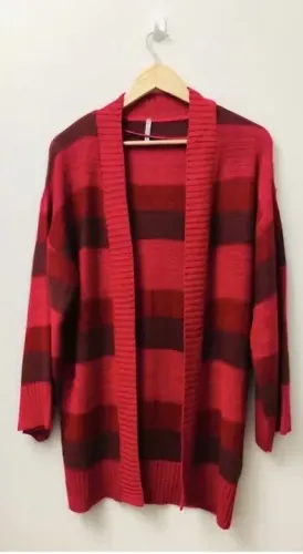 Cardigan Kimono em Tricô xadrez Vermelho Tam P Veste M 