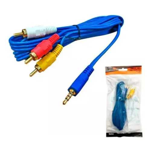 Cabo auxiliar p2 x 3 rca estéreo 1,5 metro azul