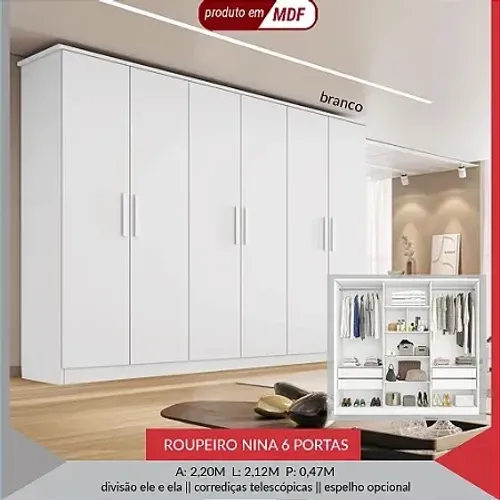 Guarda Roupa Casal Nina 100% MDF