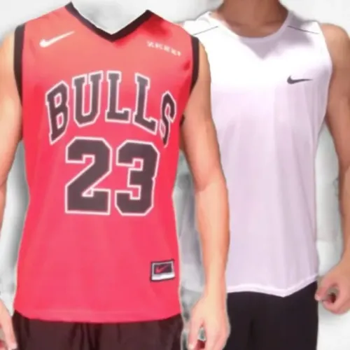 Kit 2 Regata: Regata Chicago Bull Jordan23 NBA Esportiva e Regata da Nike Fitness