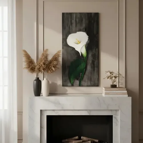 Quadro decorativo - óleo sobre tela - motivo: flor copo de leite