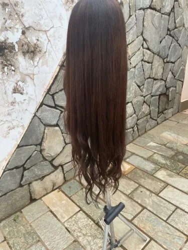 Peruca castanho escuro 75cm cabelo humano