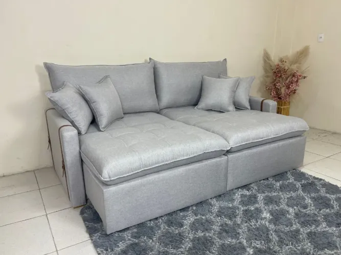 Sofá Retrátil sem Caixa 220cm Linho Cinza Prata