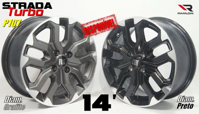 Rodas Strada Turbo Aro 14 - Diam. Grafite/Preto 4x98 novas