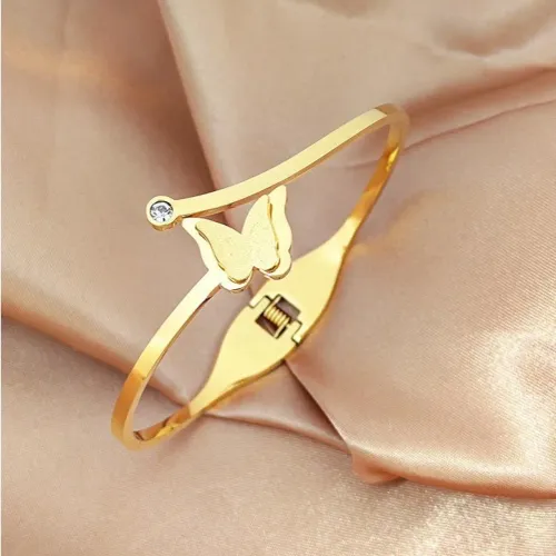 Bracelete de Borboleta Banhado a Ouro 18k Novo Cravejado com Zircônia