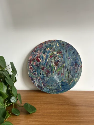 Quadro de Arte em Tela Redonda MDF Abstrato Azul