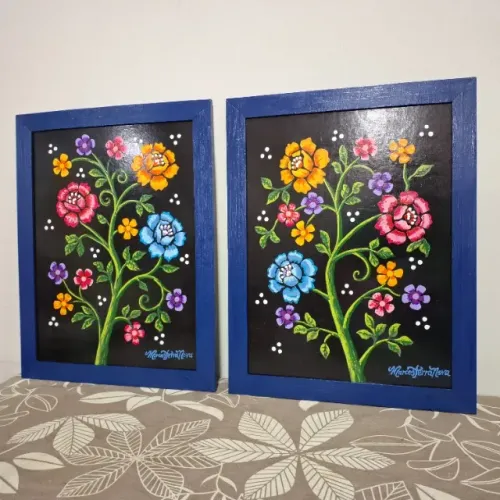 Par Tela / Quadro de Pintura Acrílica em Eucatex 35x45cm