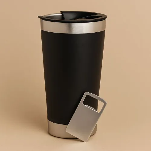 Caneca Térmica de Aço Inoxidável com Abridor de Garrafas