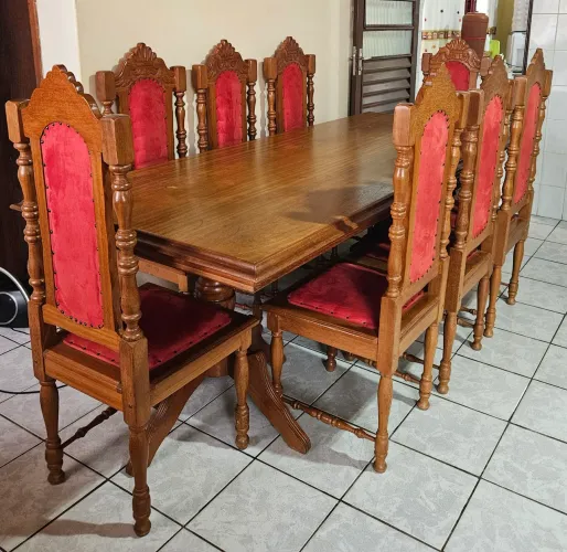 Mesa de Jantar em Cerejeira Maciça Antiga + 8 Cadeiras