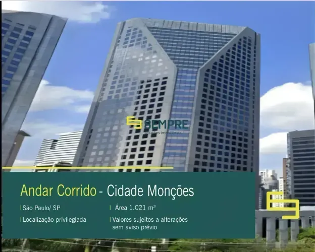 Andar corrido para alugar na Cidade Monções em São Paulo/ SP
