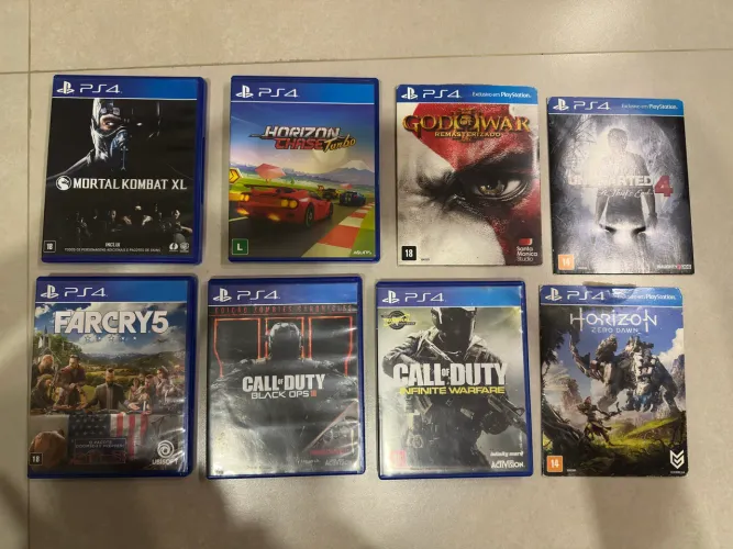 Lote 8 Jogos PS4 - Mortal Kombat XL, Far Cry 5, COD, Uncharted 4?