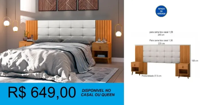 Cabeceira lady reposição c/ mesa de apoio - entrega gratis