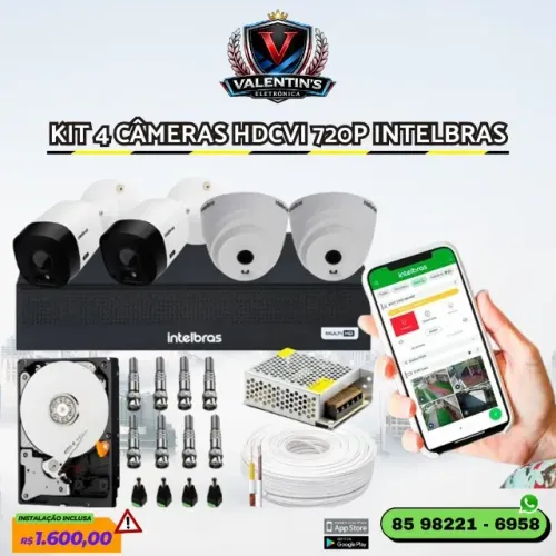 Kit 4 Câmeras HDCI 720p Intelbras Completo