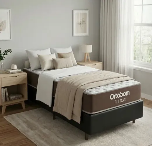Cama Box Solteiro Confort Firme D33 com Base Preta
