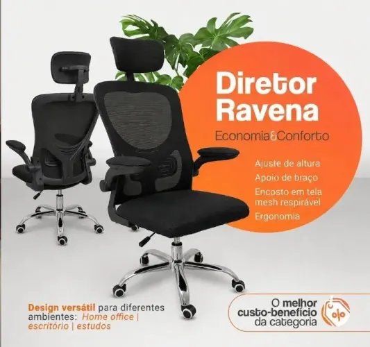 Cadeira De Escritório Ergonômica Ravena Apoio Lombar E Nuca