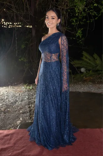 Vestido de Festa Bi Bian Azul Marinho com Brilho