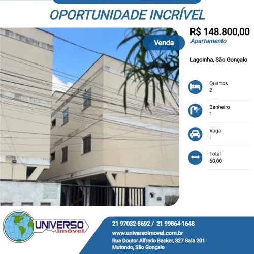 Apartamento para Venda em São Gonçalo, Lagoinha, 2 dormitórios, 1 banheiro, 1 vaga
